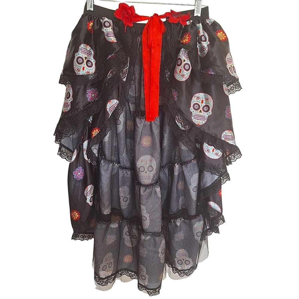 Halloween Skirt Day of the Dead Ladies Costume Tie-On Bustle One Size Fits Most